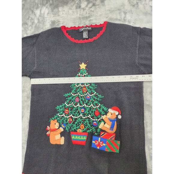 Vintage Work in Progress Embroidered Beaded Christmas Tree Sweater Size M Black - Picture 7 of 9